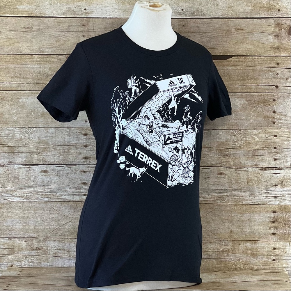 Adidas‎ Terrex Womens Graphic T-Shirt Black Five Ten GoPro Mountain Games IA7360 - Picture 2 of 10